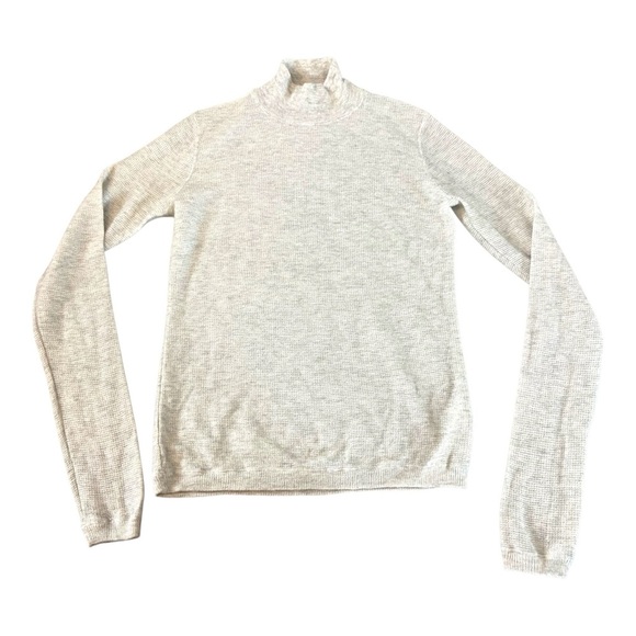 Vince Waffle Mock Neck Turtleneck Sweater 50% Wool 50% Cashmere Heather Gray - Picture 3 of 6